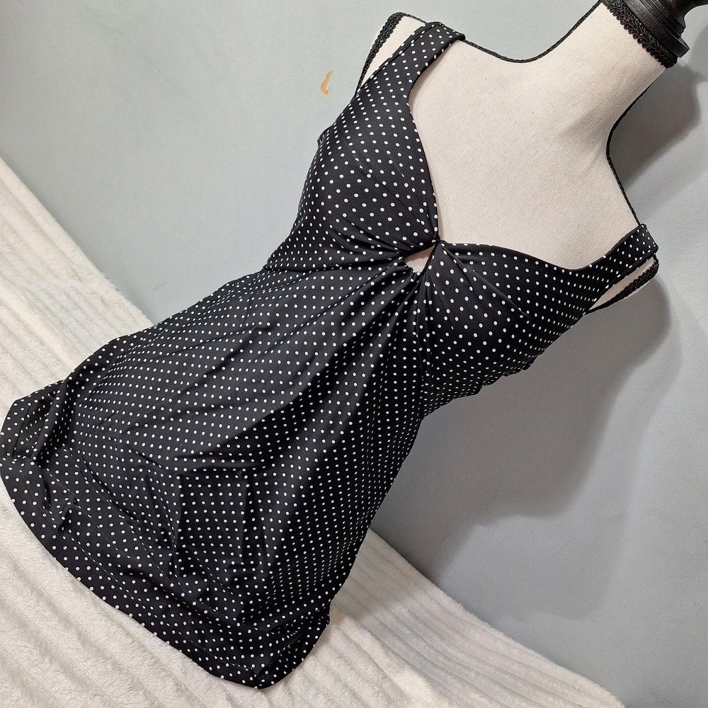 Polka Dot Pretty Women Swimsuit Dress Womens 10 Blk/Wht Modest Beachy